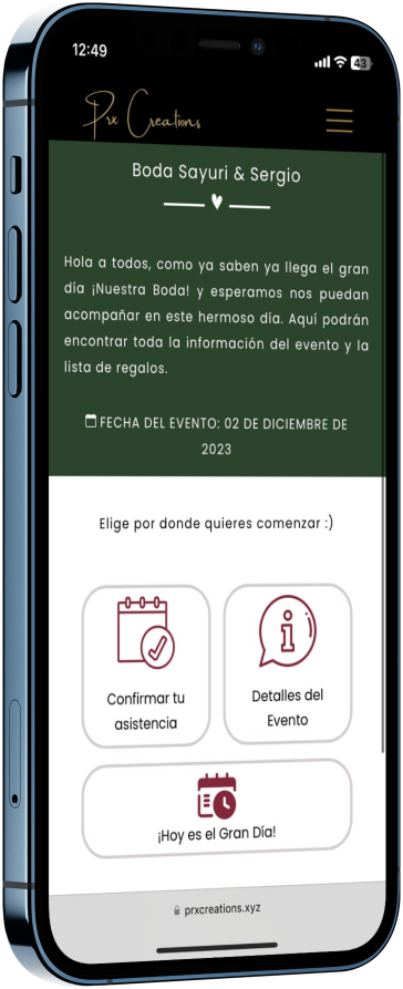 Mockup de un teléfono con una invitación para boda