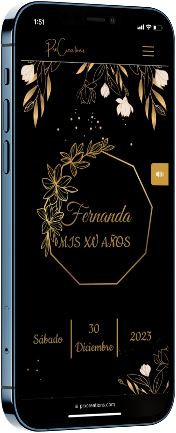 Mockup de un teléfono con una invitación para xv años