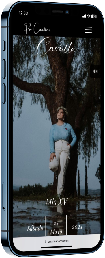 Mockup de un teléfono con una invitación para xv años