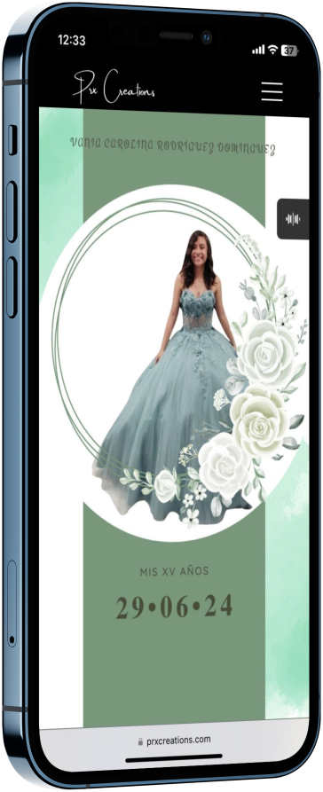 Mockup de un teléfono con una invitación para xv años