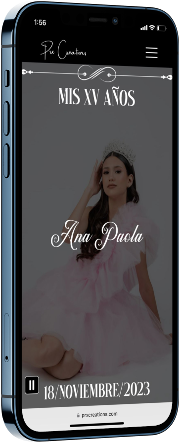 Mockup de un teléfono con una invitación para xv años