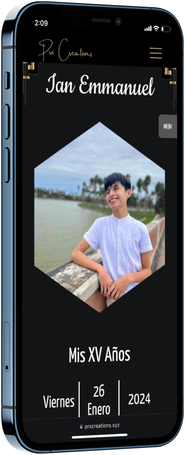 Mockup de un teléfono con una invitación para xv años