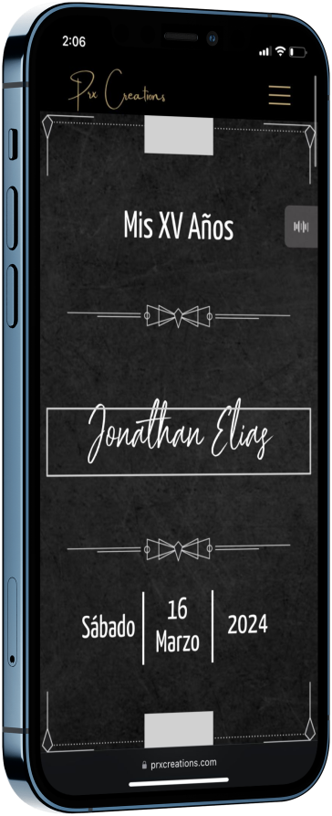 Mockup de un teléfono con una invitación para xv años