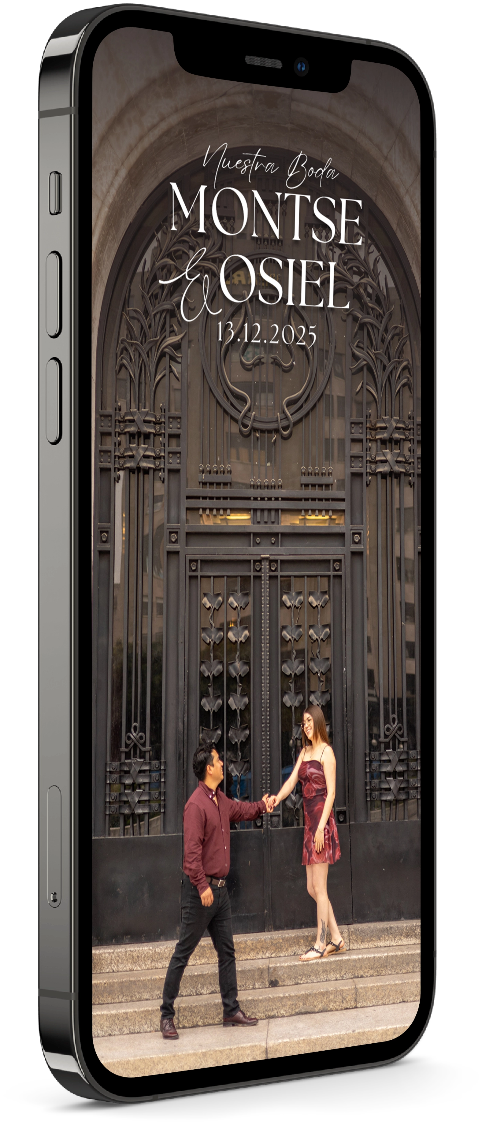 Mockup de un teléfono con una invitación para boda