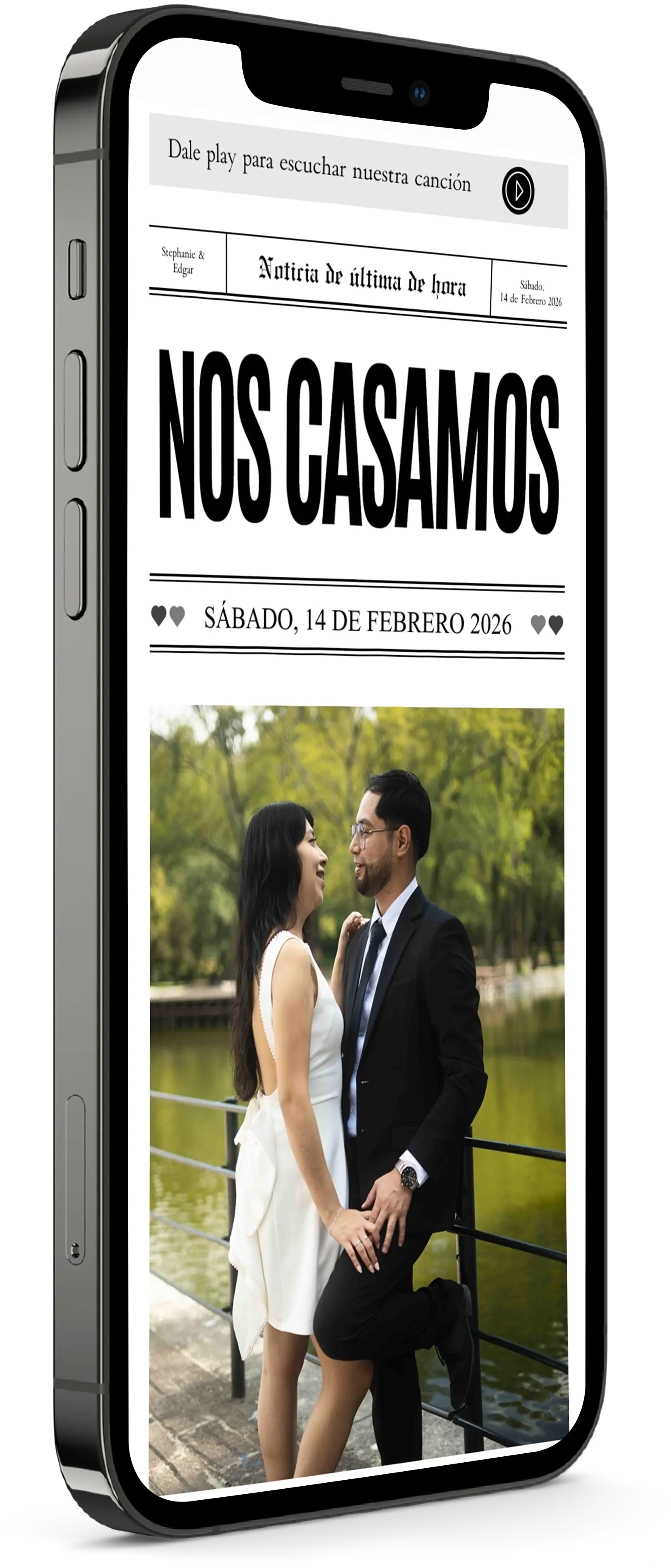 Mockup de un teléfono con una invitación para boda