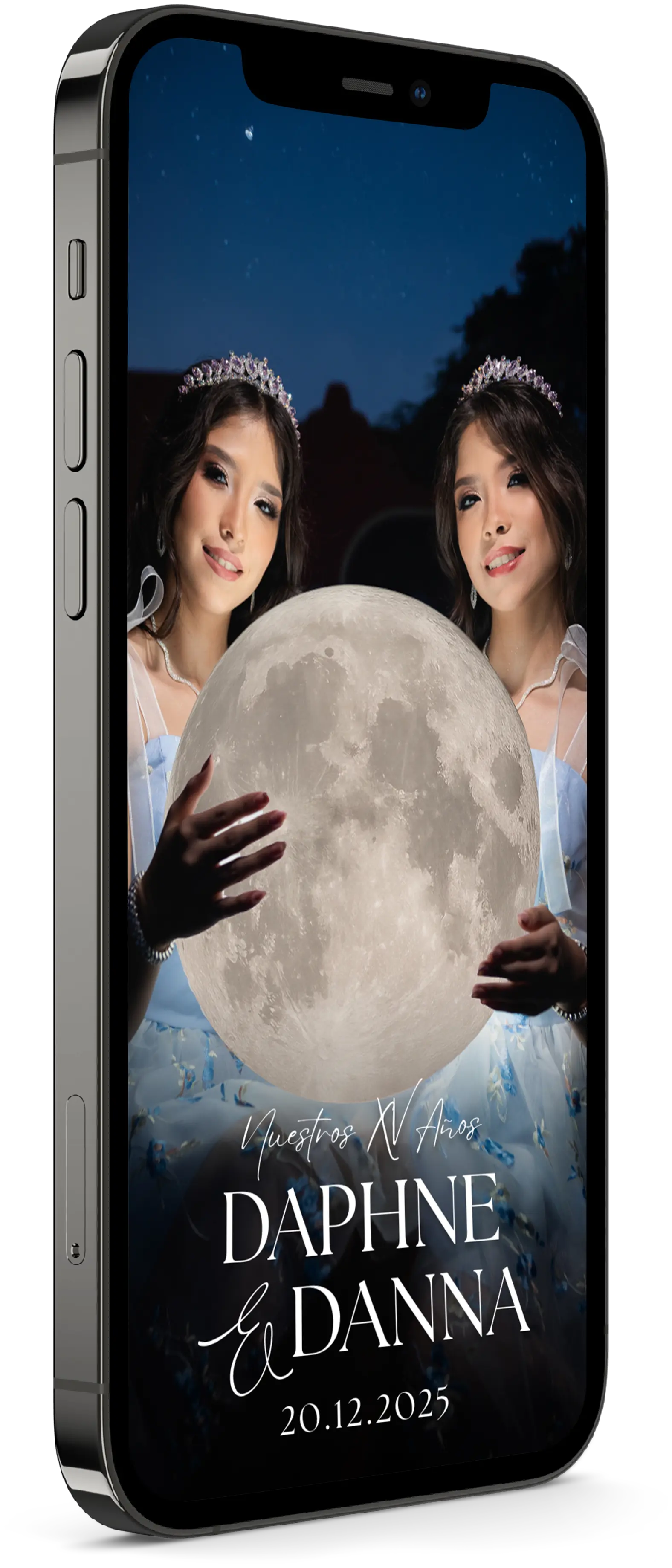 Mockup de un teléfono con una invitación para xv años