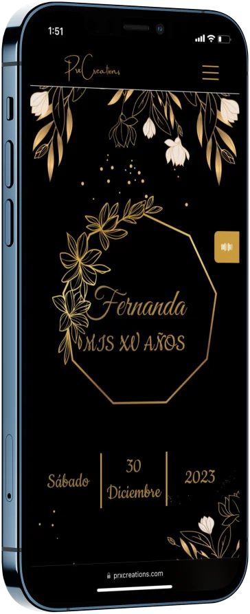 Mockup de un teléfono con una invitación para xv años