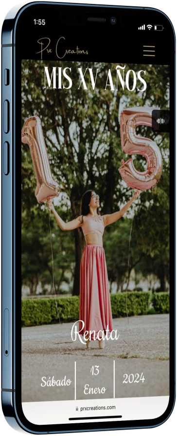 Mockup de un teléfono con una invitación para xv años