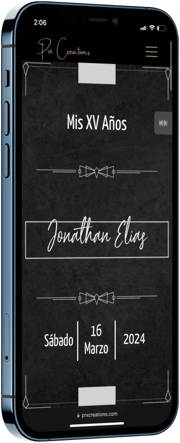 Mockup de un teléfono con una invitación para xv años